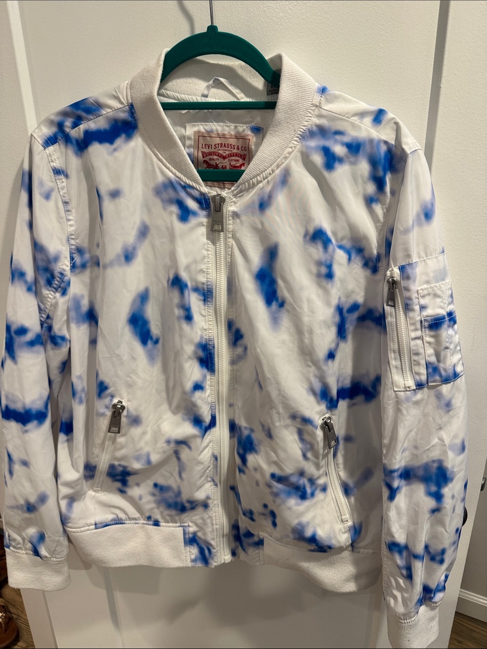 Levi's White and Blue Tie-Dye Bomber Jacket